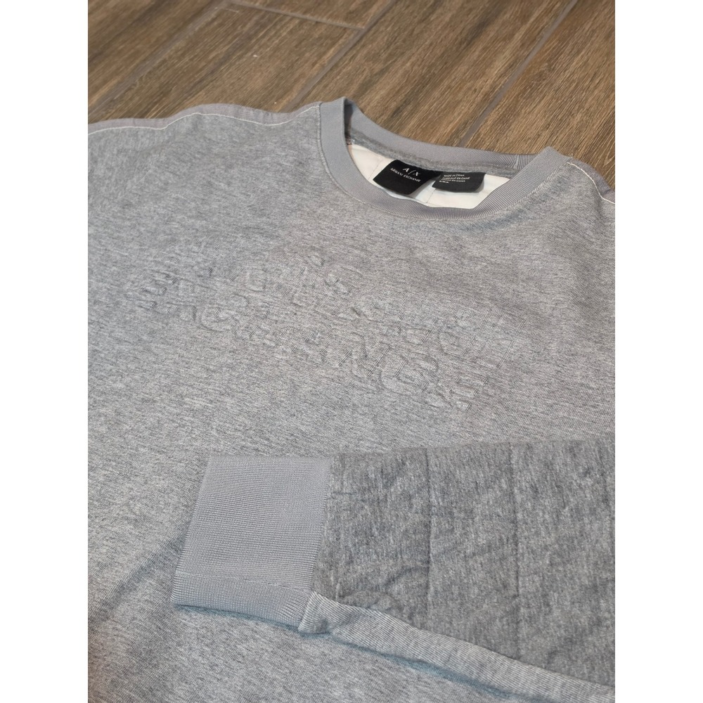 Armani Exchange Mens Gray Quilted Mixed Media Embossed Logo Sweatshirt S 6ZZM83
